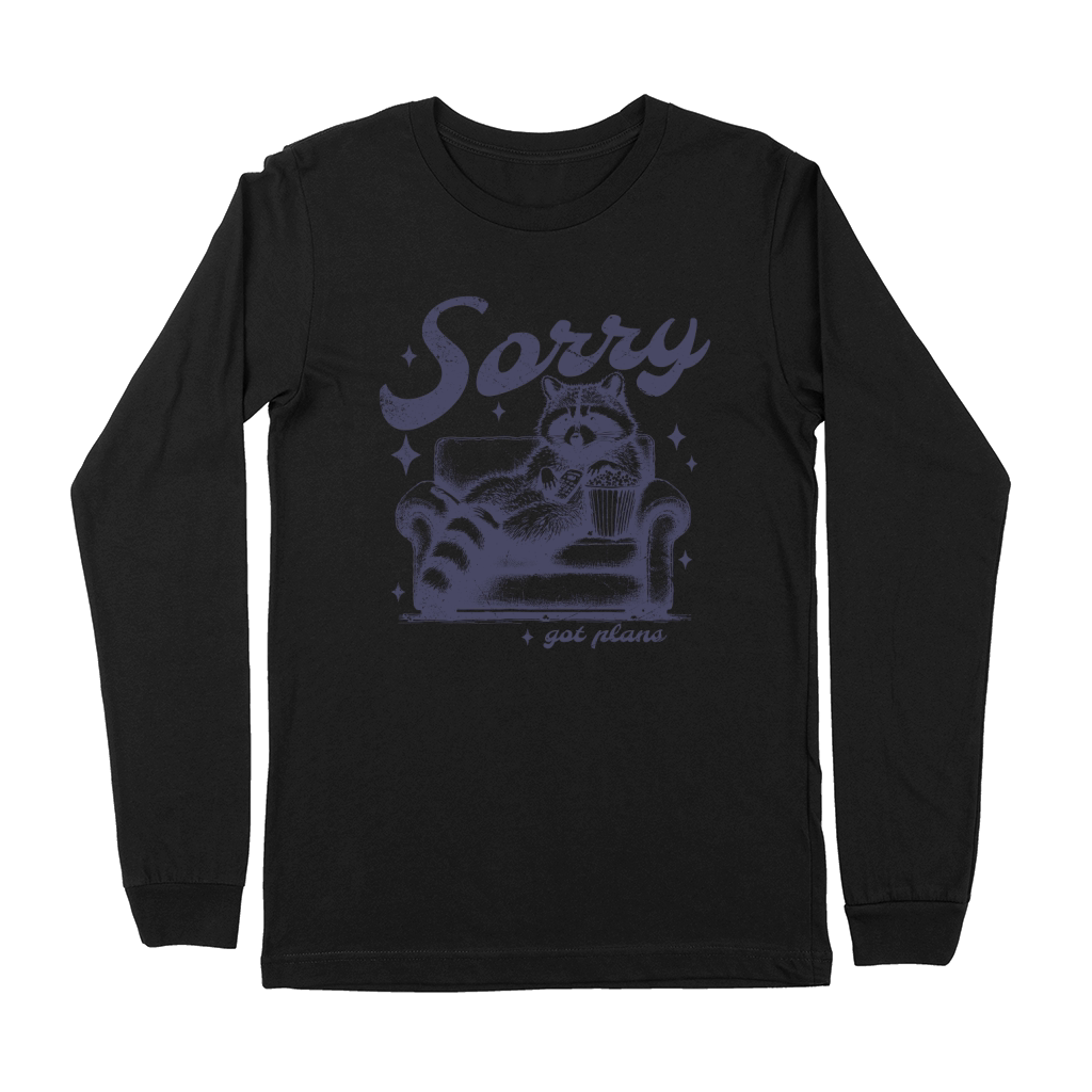 Sorry Got Plans Raccoon Sofa Popcorn D dPurple GR Premium Long Sleeve