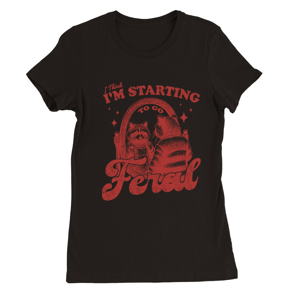 Raccoon in Mirror L Red Premium Womens Crewneck T-shirt