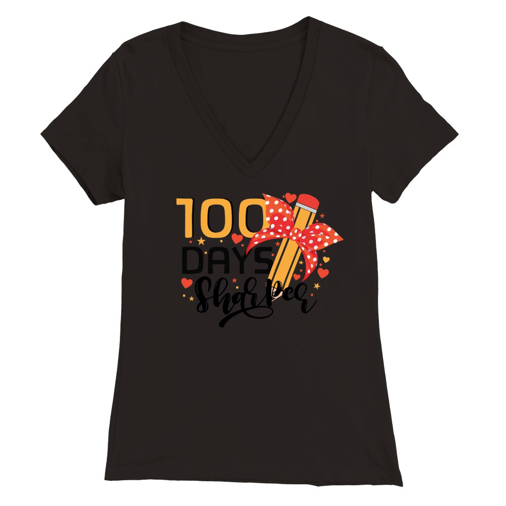 100 Days Sharper Trendy Premium Womens V-Neck T-shirt
