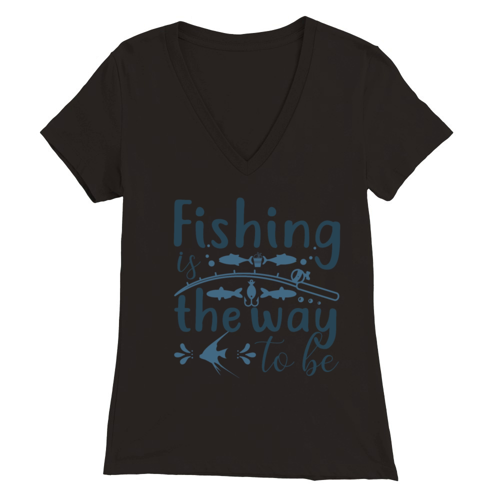 Anglers fish for a fish on the lake Premium Womens V-Neck T-shirt