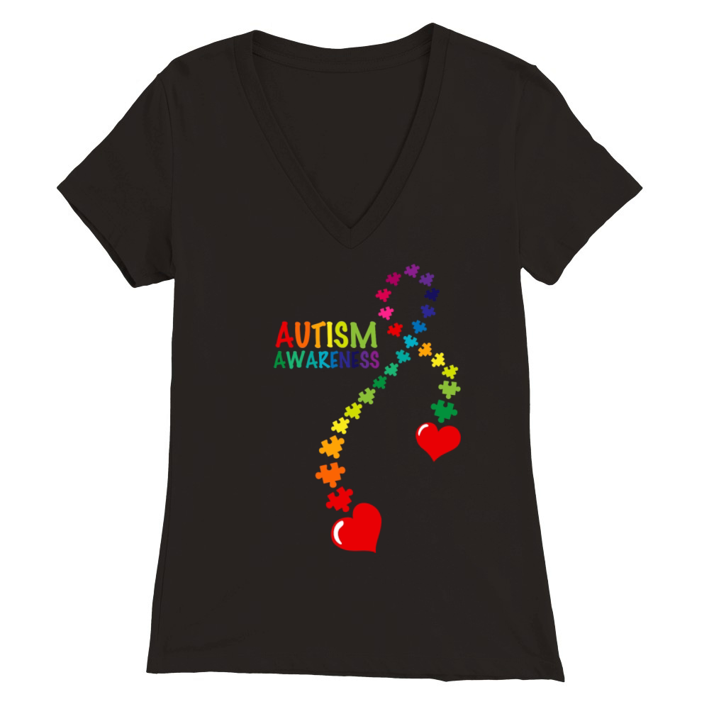 Autism Puzzle Ribbon Premium Womens V-Neck T-shirt
