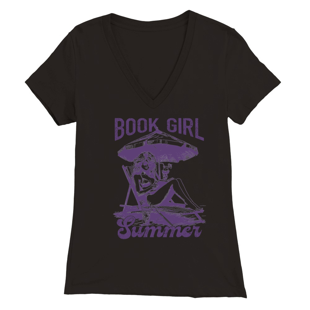 Book Girl Summer L Violet Premium Womens V-Neck T-shirt