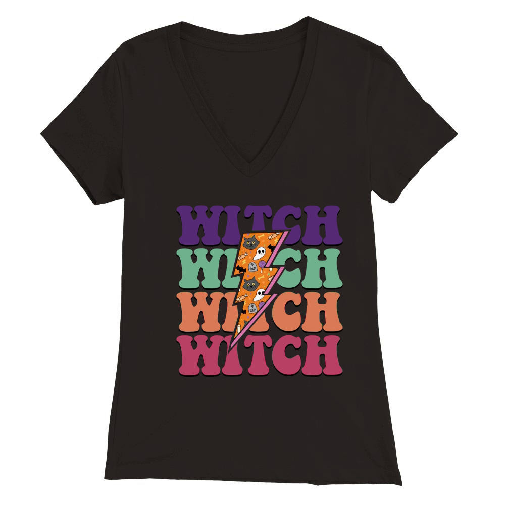 Halloween Witch Retro Groovy Vintage Premium Womens V-Neck T-shirt