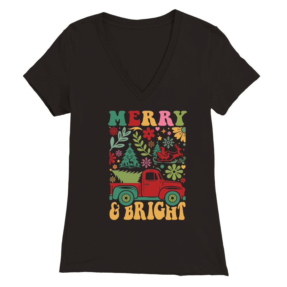 Holly Jolly  Boho Flowers  (6) Premium Womens V-Neck T-shirt