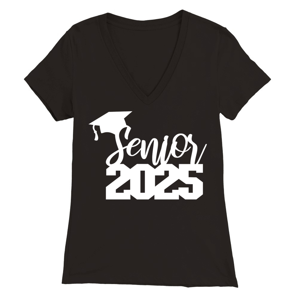 Senior 2025 small cap white Premium Womens V-Neck T-shirt