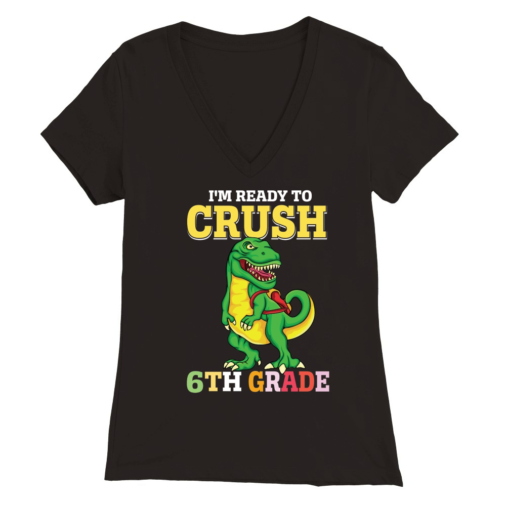 T rex Dinosaur Back to School 6th grade Premium Womens V-Neck T-shirt