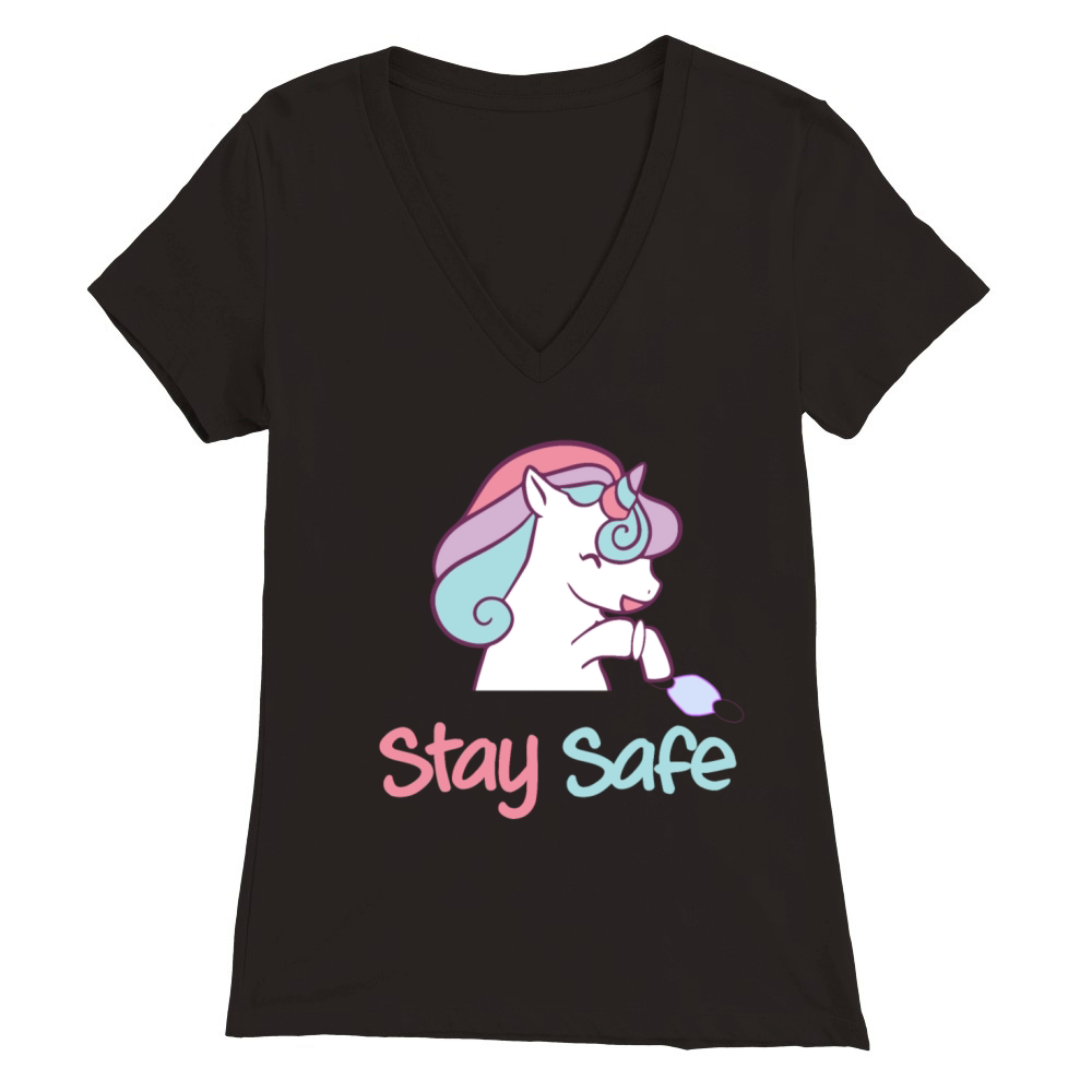 unicorn stay safe Premium Womens V-Neck T-shirt