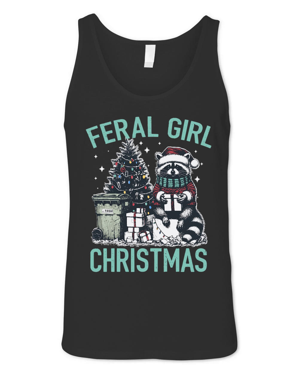 Feral Girl Christmas Raccoon D Color Green Unisex Jersey Tank