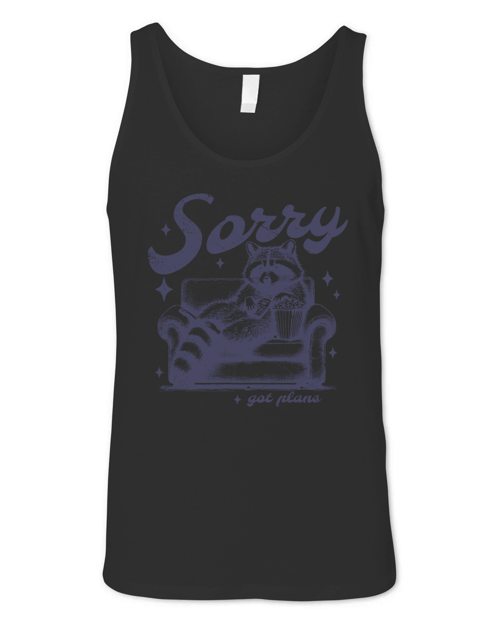Sorry Got Plans Raccoon Sofa Popcorn D dPurple GR Unisex Jersey Tank