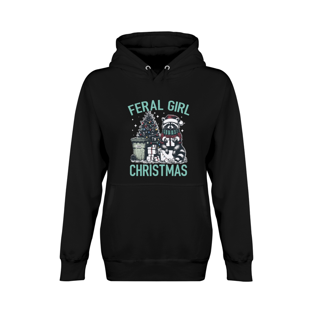 Feral Girl Christmas Raccoon D Color Green Unisex Premium Pullover Hoodie