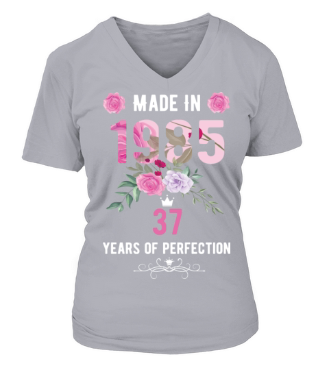Made In 1985 Floral 37 Year Old 37th Birthday Gift V-neck T-Shirt Woman