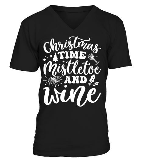 Christmas time mistletoe and wine V-Neck T-shirt