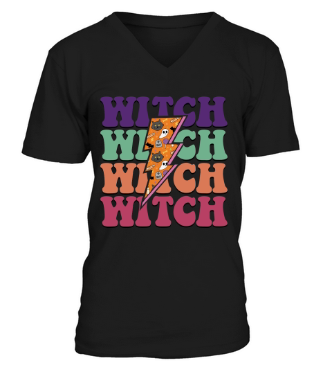 Halloween Witch Retro Groovy Vintage V-Neck T-shirt