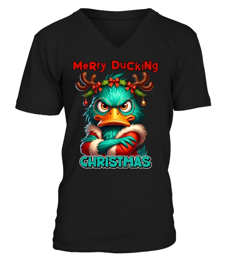 Sarcastic Grumpy Duck Christmas 08 V-Neck T-shirt