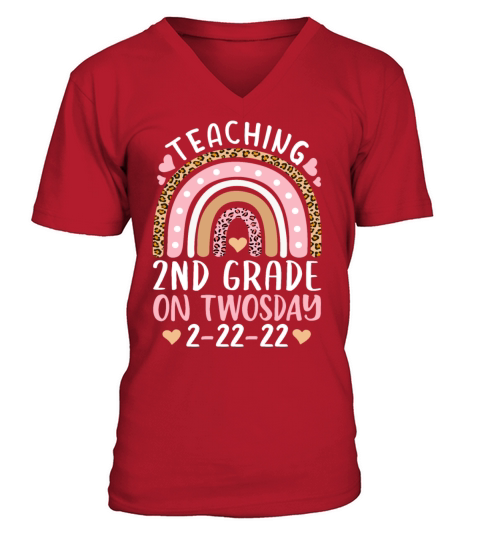 Teaching 2nd Grade On Twosday 2022 V-Neck T-shirt