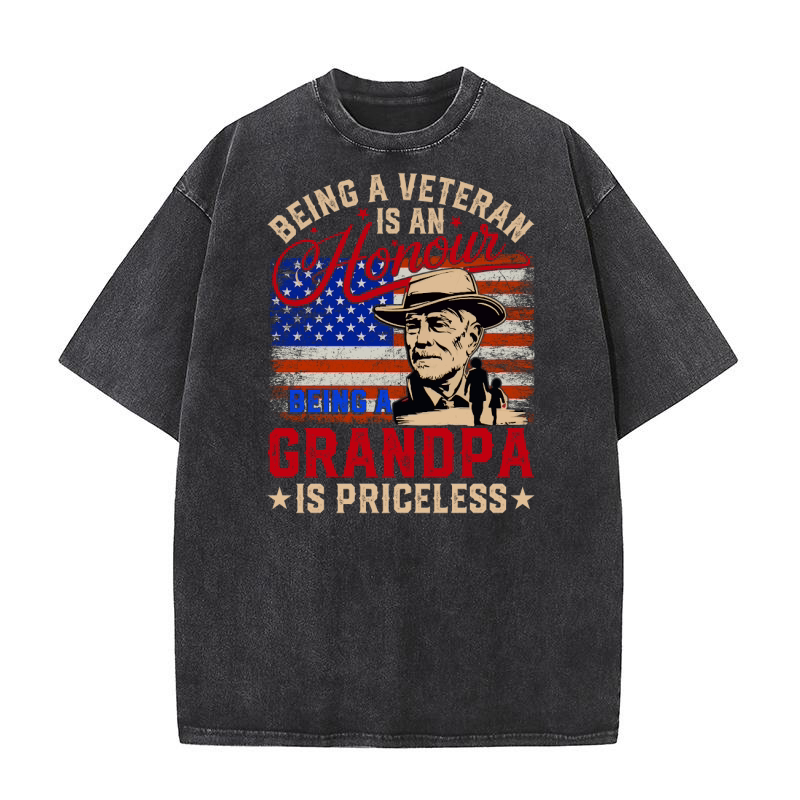 Being a veteran is an honour being a grandpa is priceless Washed T-Shirt