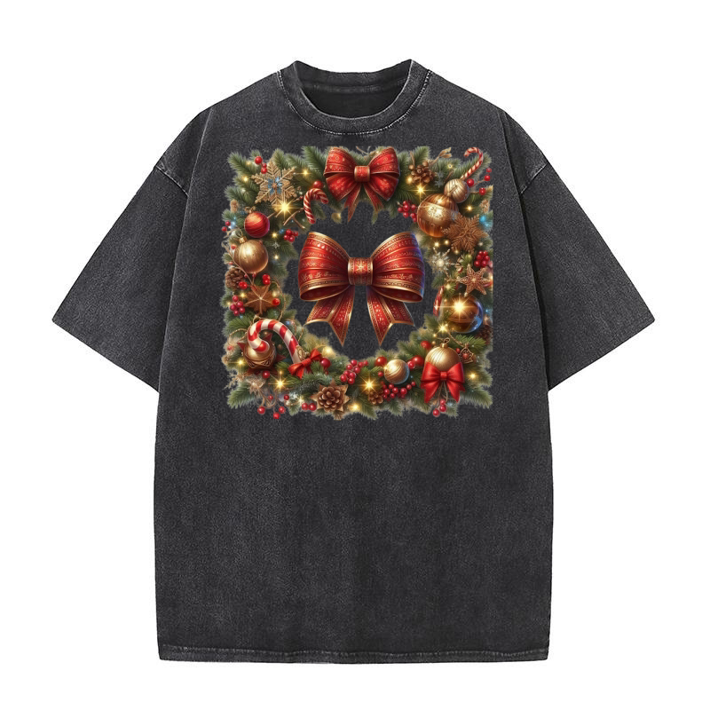 Christmas Coquette Bow Png Clipart (3) Washed T-Shirt