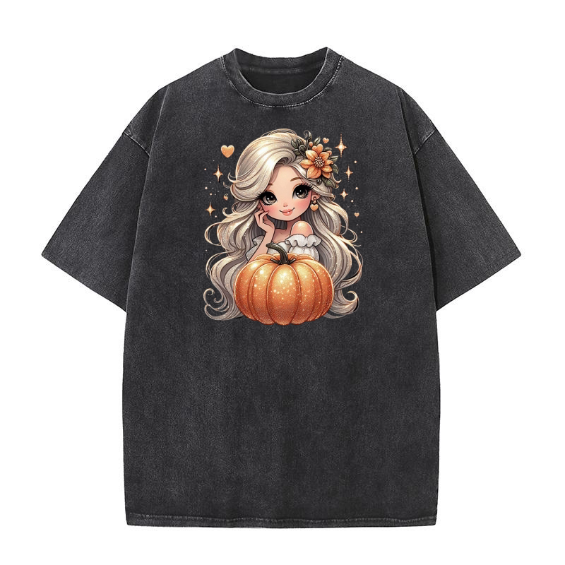 Coquette Glitter Pumpkin Clipart (1) Washed T-Shirt