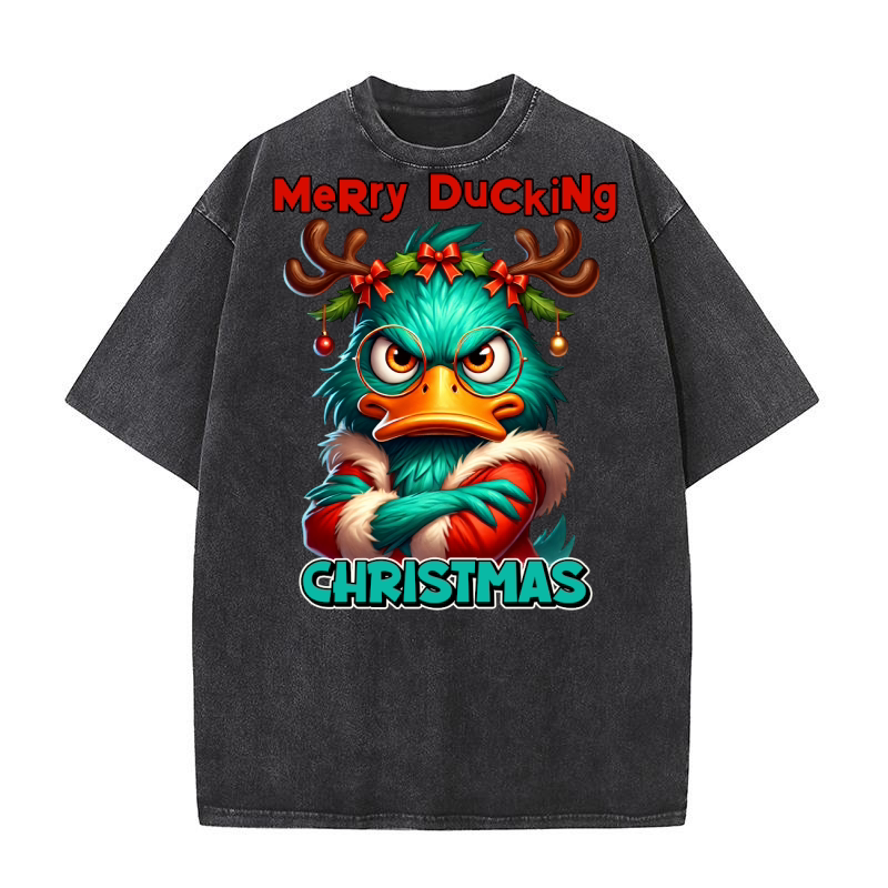 Sarcastic Grumpy Duck Christmas 08 Washed T-Shirt