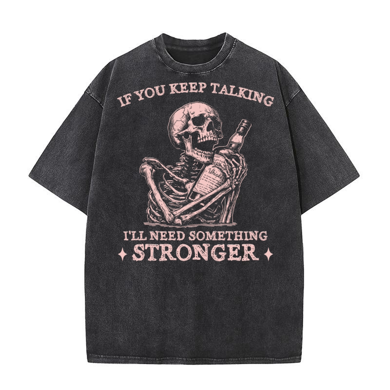 Skeleton Whiskey Halloween D Pink Washed T-Shirt