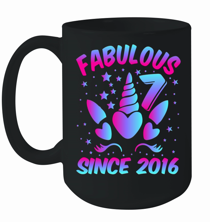 Fabulous 7 Since 2016 Unicorn Birthday T Shirt Design (1) Ceramic Mug
