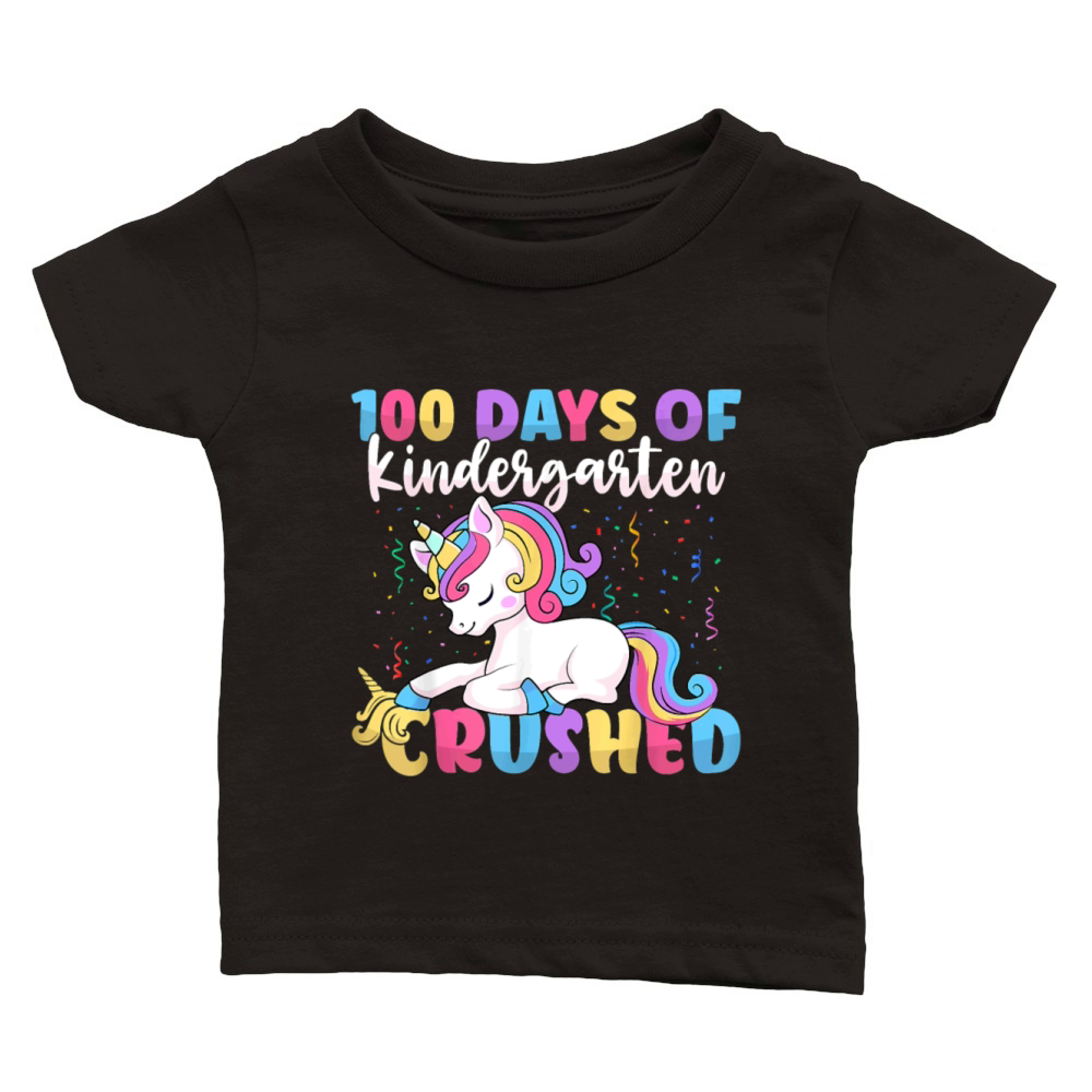 100 Days of Kindergarten Crushed Boys Cute Unicorn Classic Baby Crewneck T-shirt