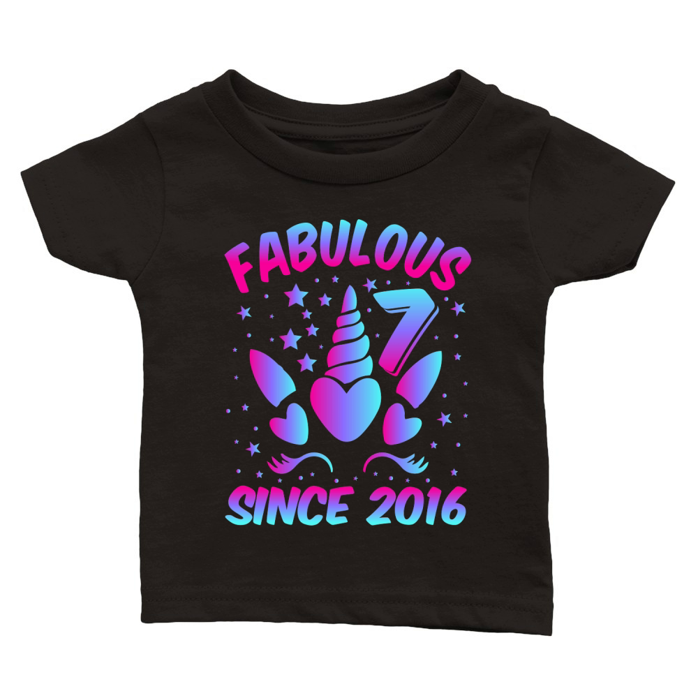 Fabulous 7 Since 2016 Unicorn Birthday T Shirt Design (1) Classic Baby Crewneck T-shirt