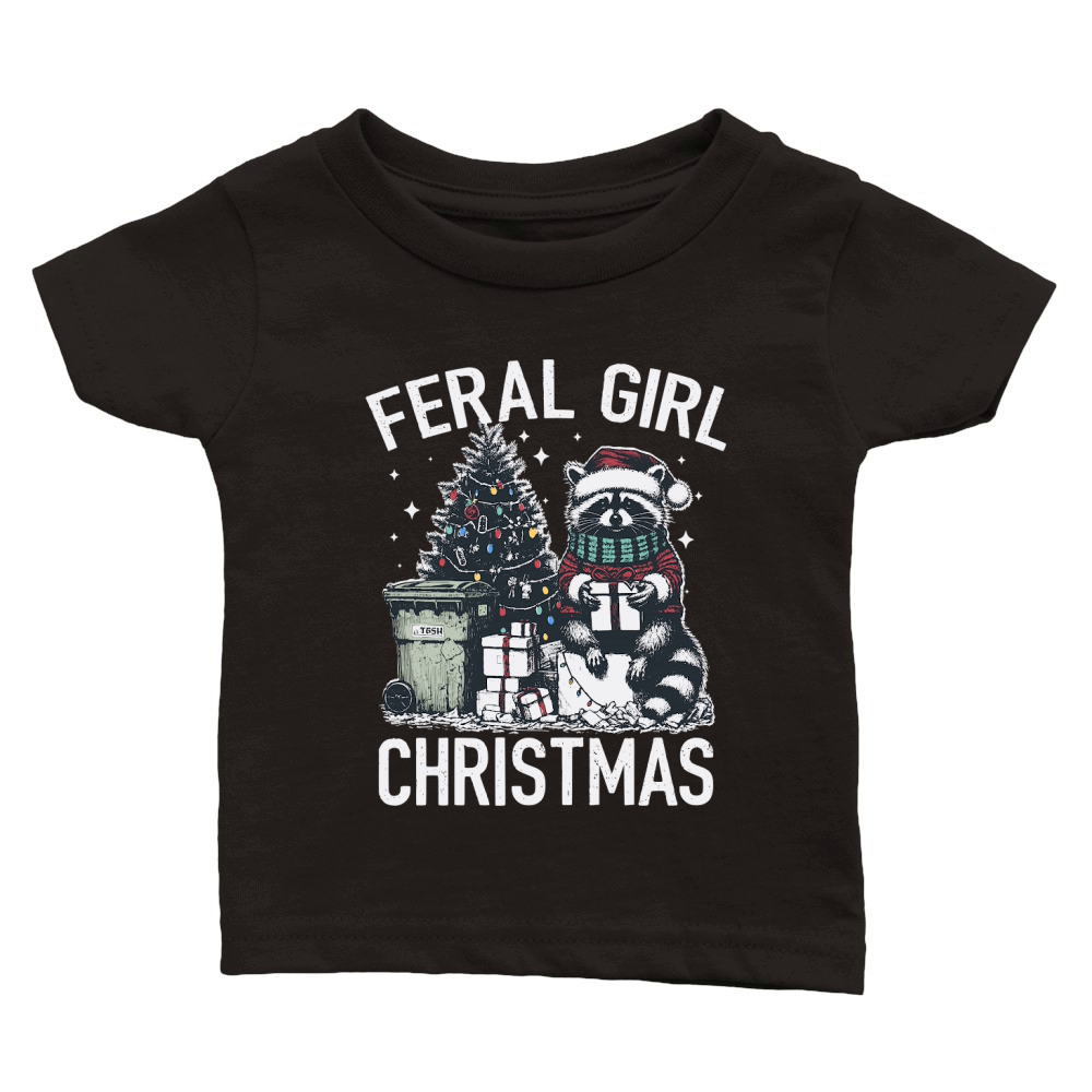 Feral Girl Christmas Raccoon D Color Classic Baby Crewneck T-shirt