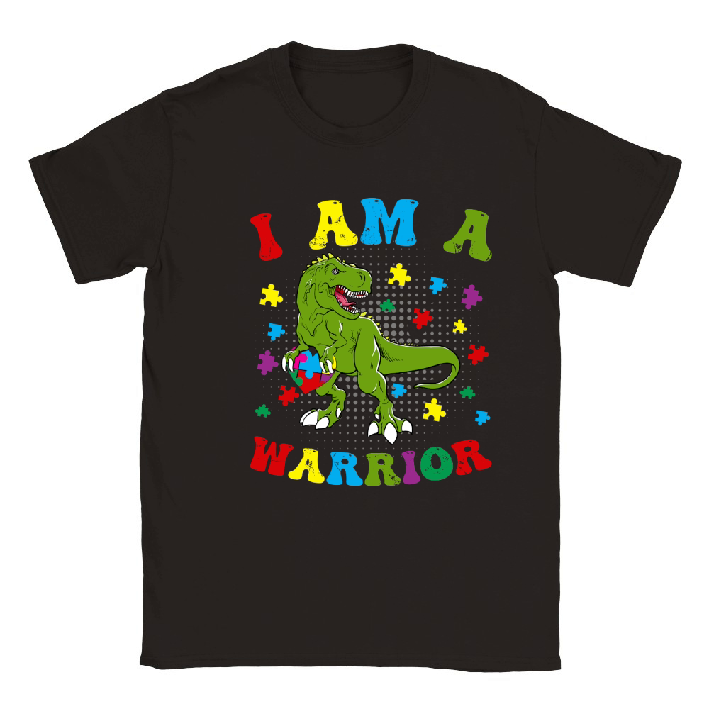 I Am a Warrior T Rex Dinosaur Autism A warrior Classic Kids Crewneck T-shirt