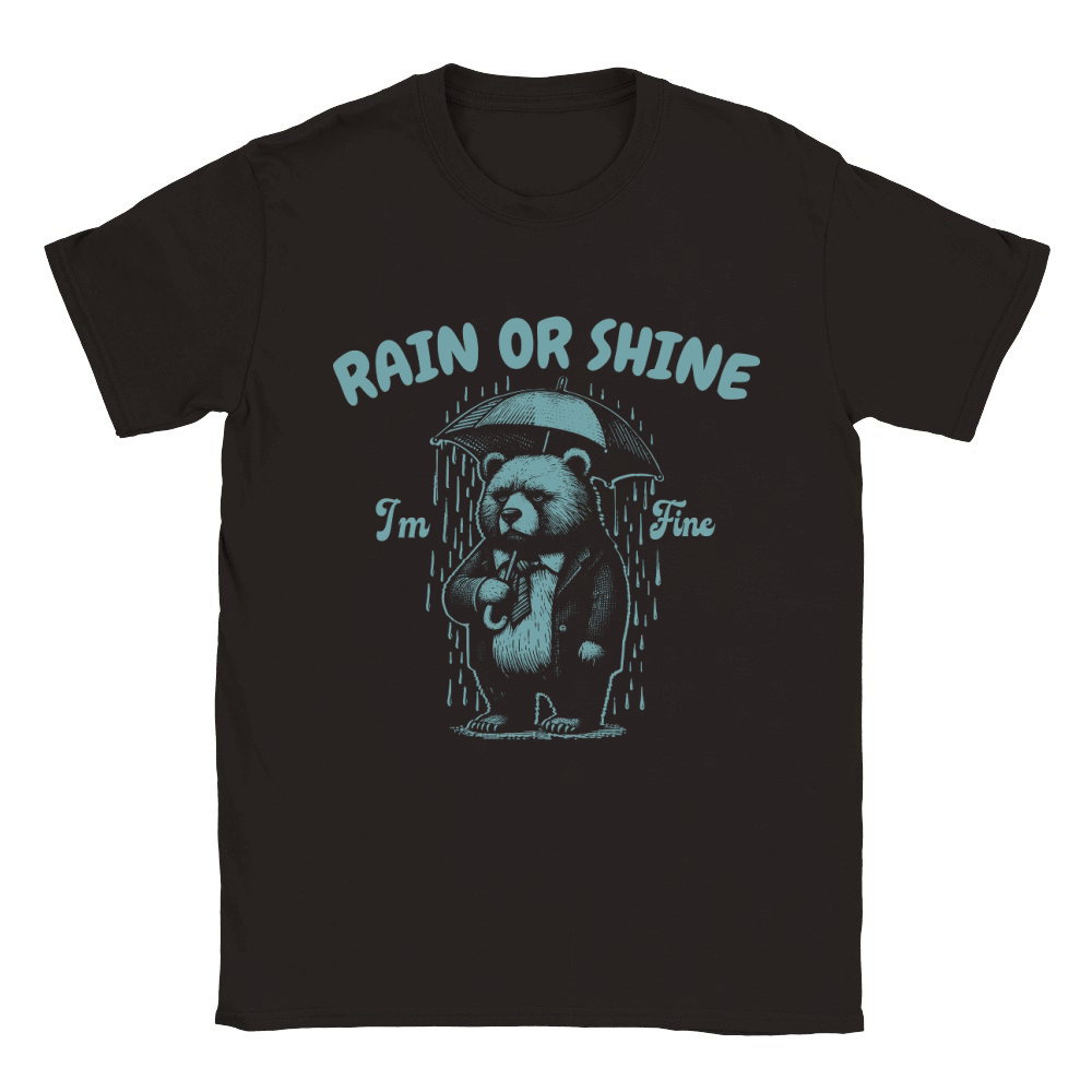 Rain or Shine Bear with Umbrella Retro Green Classic Kids Crewneck T-shirt