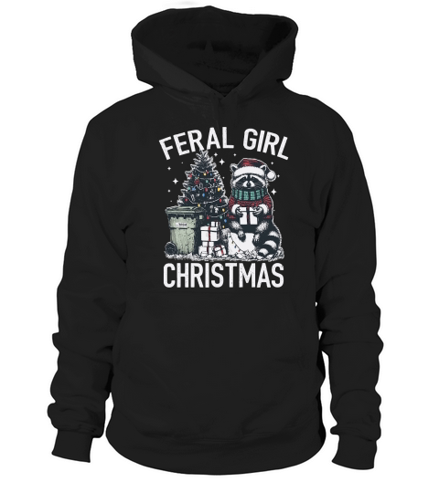Feral Girl Christmas Raccoon D Color Hoodie Unisex