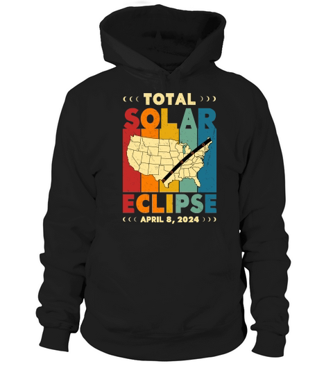 Vintage Total Solar Eclipse 2024 USA Map Hoodie Unisex