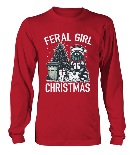 Feral Girl Christmas Raccoon D Color Long sleeved Unisex
