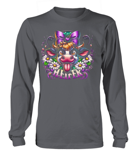 Playful Heifer Cow with Purple Bow Long sleeved Unisex