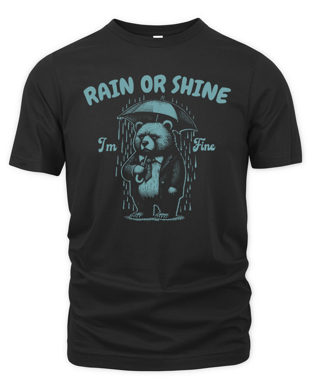 Rain or Shine Bear with Umbrella Retro Green Organic Unisex T-shirt