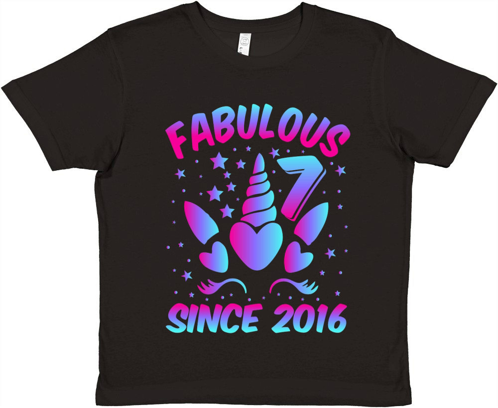 Fabulous 7 Since 2016 Unicorn Birthday T Shirt Design (1) Premium Kids Crewneck T-shirt