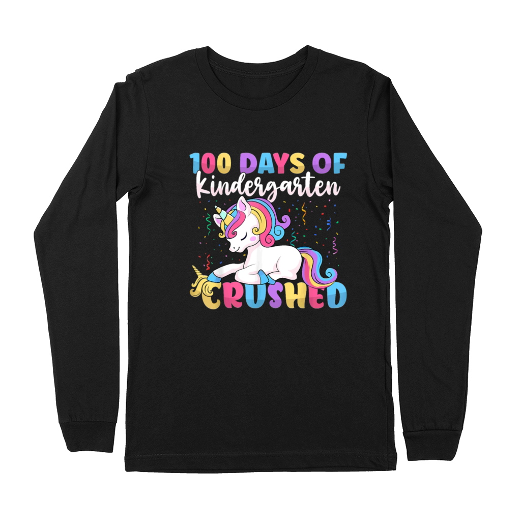 100 Days of Kindergarten Crushed Boys Cute Unicorn Premium Long Sleeve