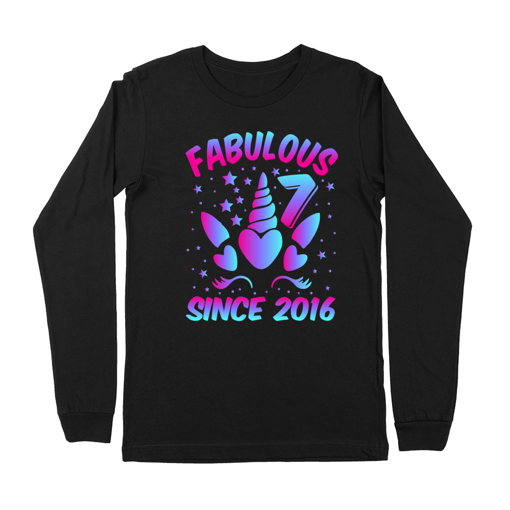 Fabulous 7 Since 2016 Unicorn Birthday T Shirt Design (1) Premium Long Sleeve