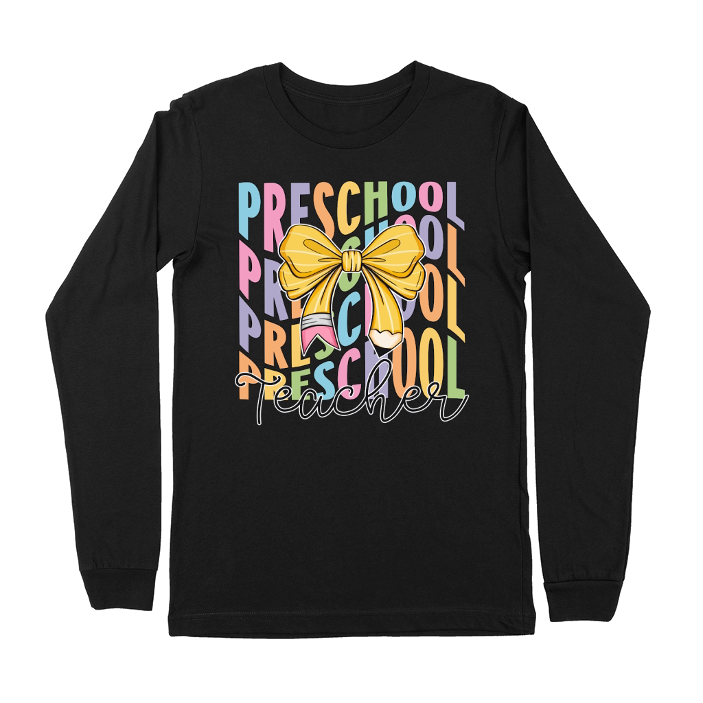 preschool teacher bow wavy Premium Long Sleeve