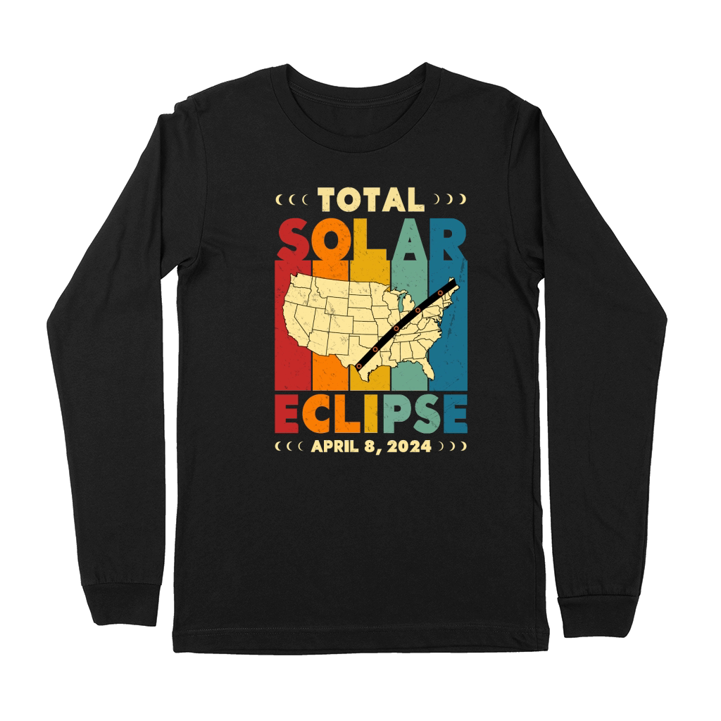 Vintage Total Solar Eclipse 2024 USA Map Premium Long Sleeve