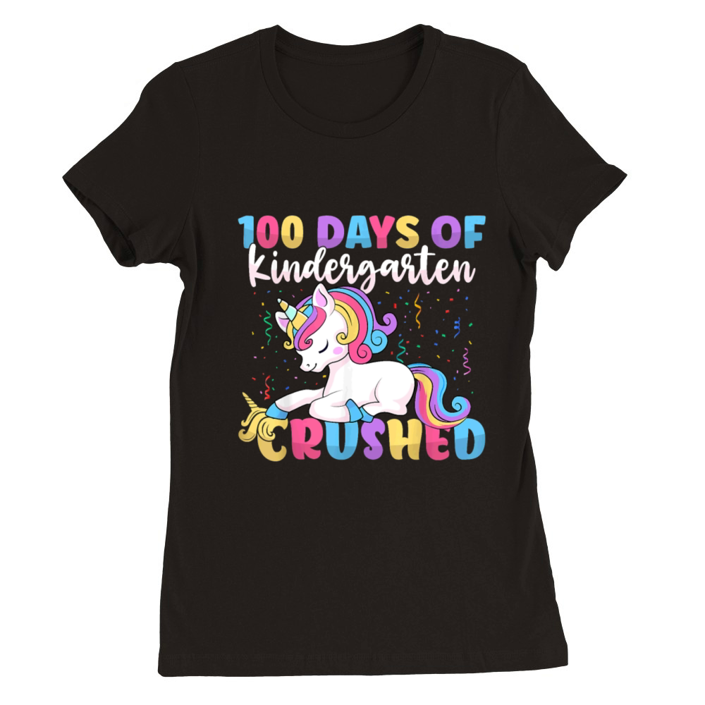 100 Days of Kindergarten Crushed Boys Cute Unicorn Premium Womens Crewneck T-shirt