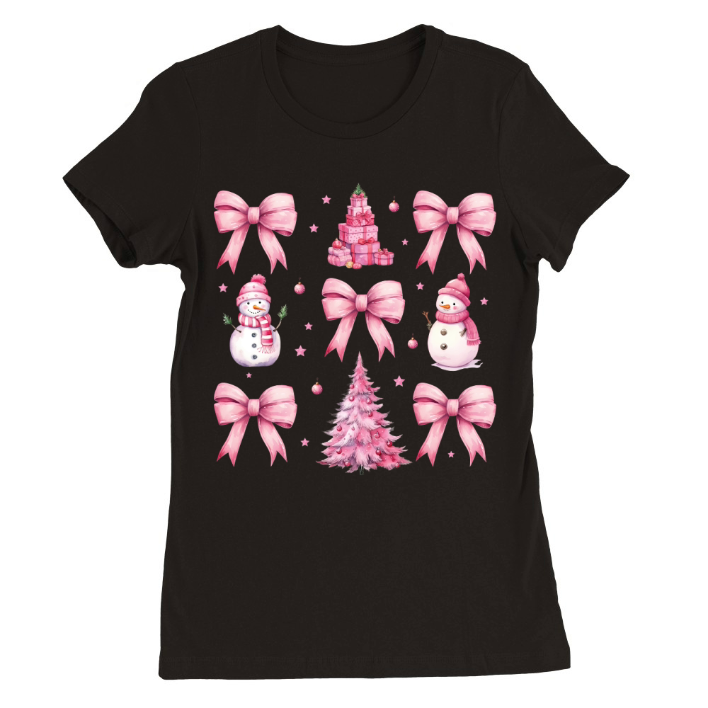 CoquetteChristmasBow Pink Premium Womens Crewneck T-shirt