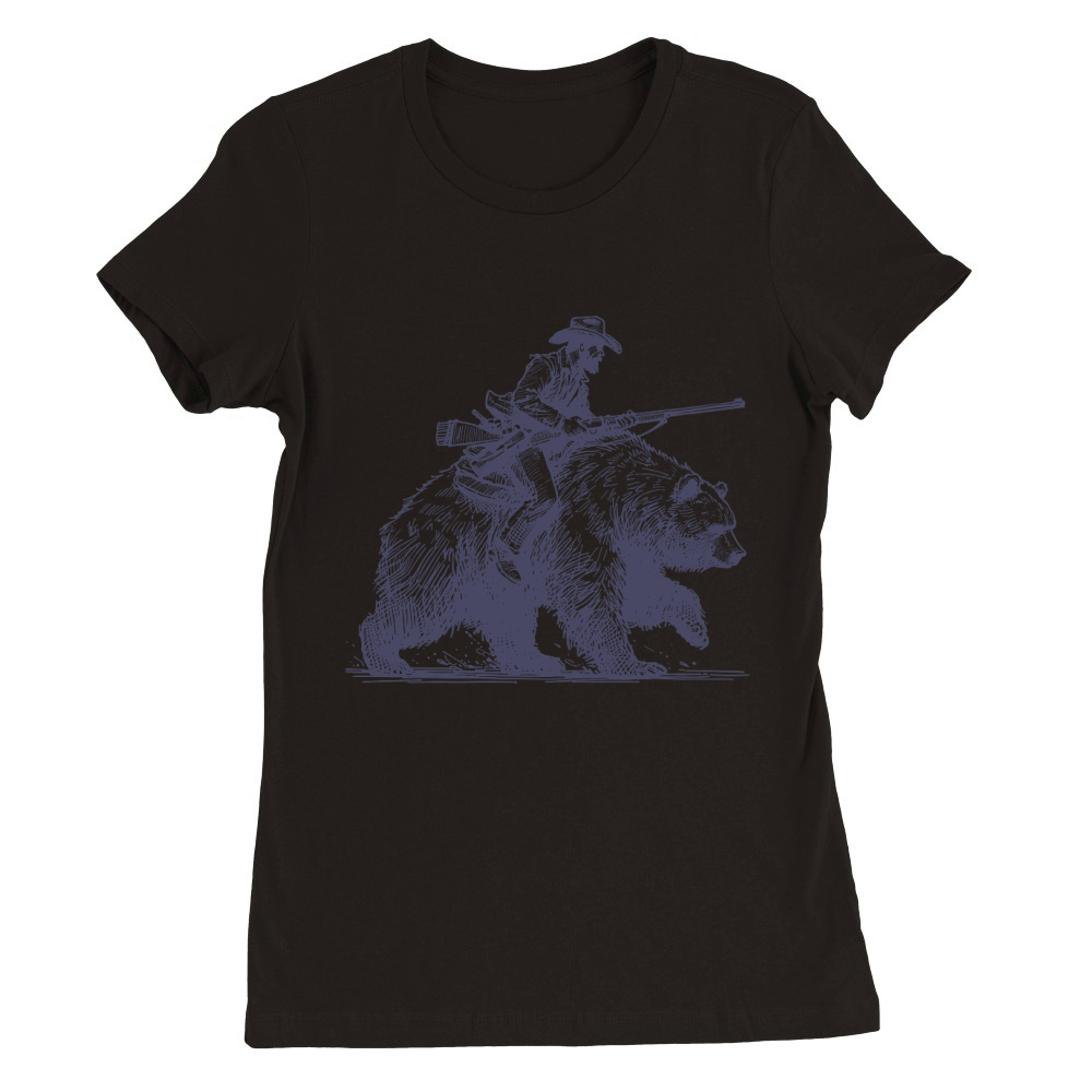 Cowboy Riding Bear L dViolet Premium Womens Crewneck T-shirt