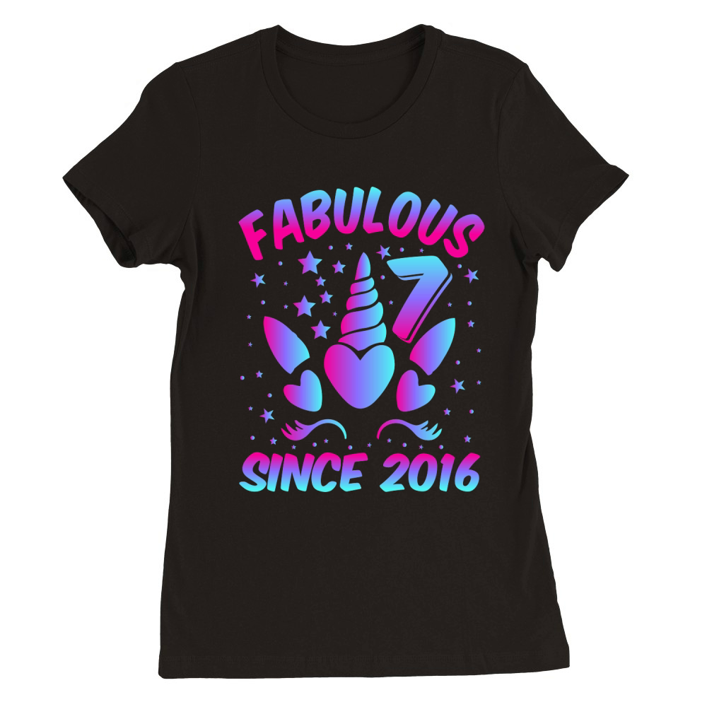Fabulous 7 Since 2016 Unicorn Birthday T Shirt Design (1) Premium Womens Crewneck T-shirt