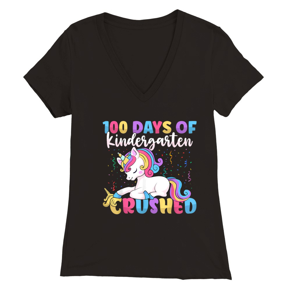 100 Days of Kindergarten Crushed Boys Cute Unicorn Premium Womens V-Neck T-shirt