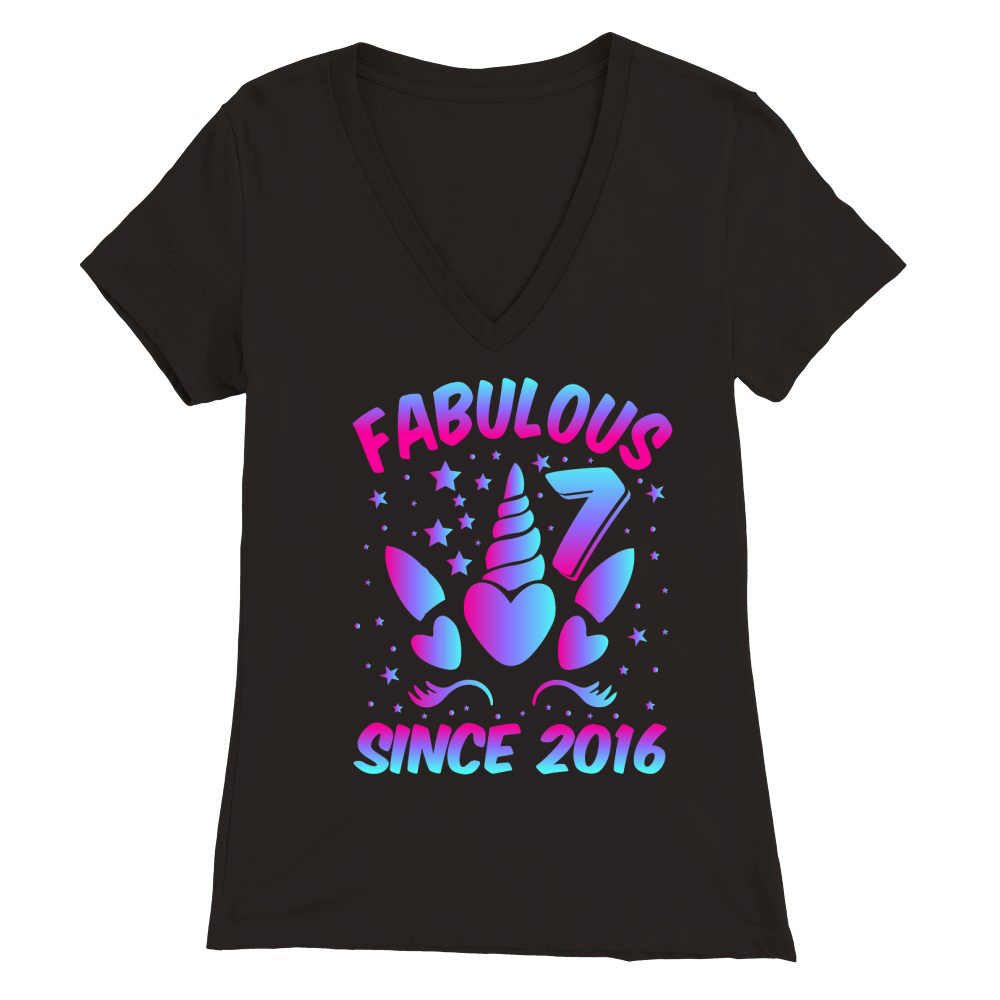 Fabulous 7 Since 2016 Unicorn Birthday T Shirt Design (1) Premium Womens V-Neck T-shirt