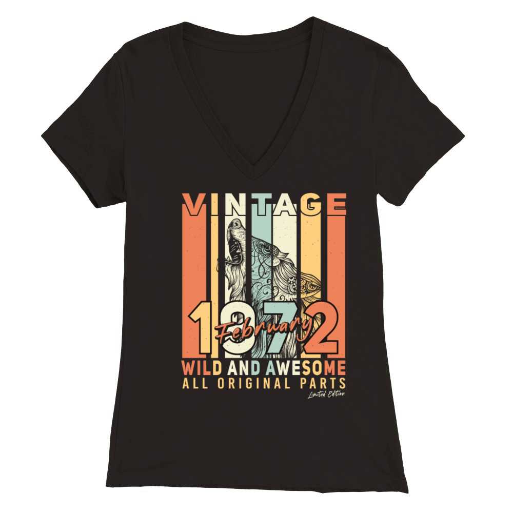 February 1972 Vintage Original Premium Womens V-Neck T-shirt