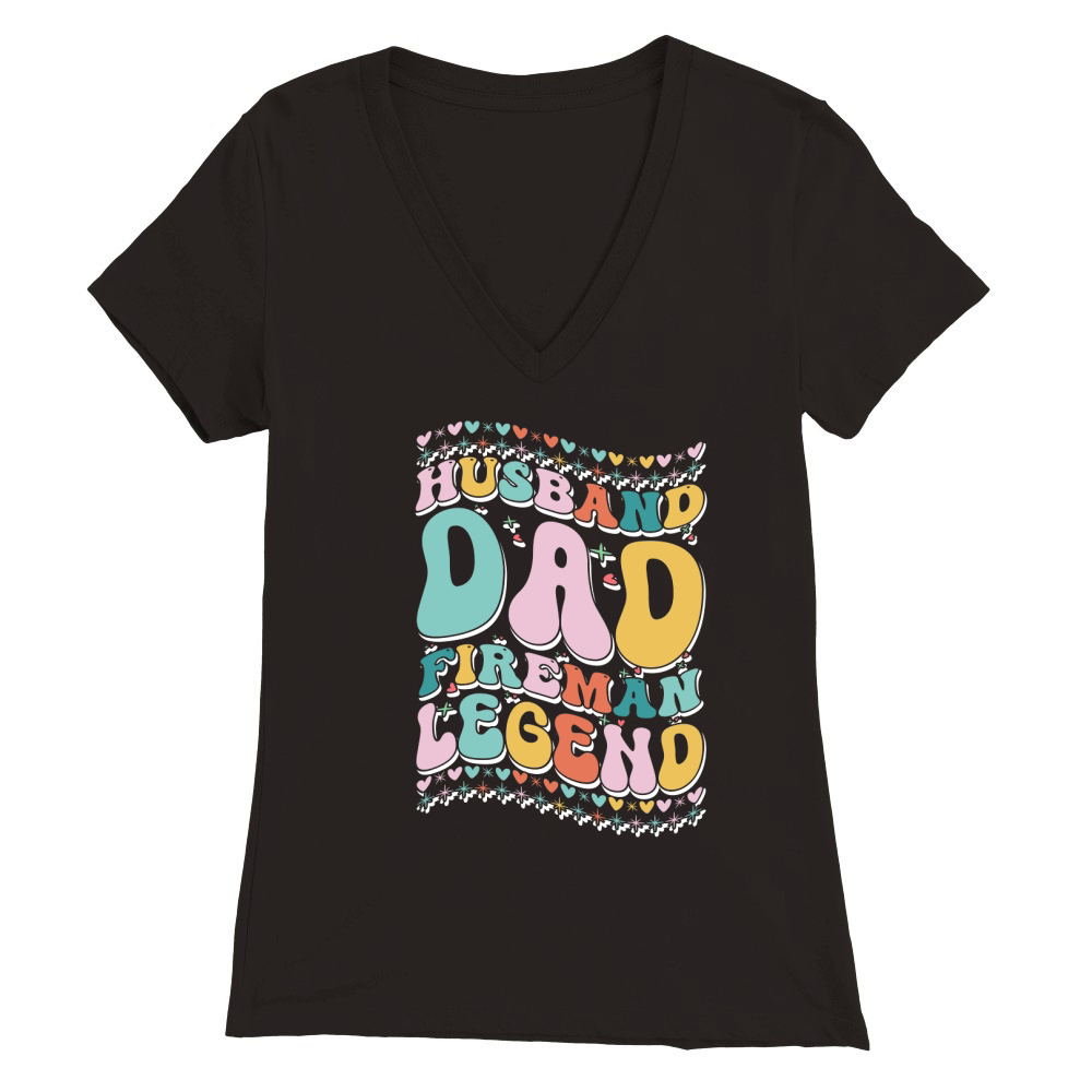 Husband Dad Fireman Legend 03 Premium Womens V-Neck T-shirt