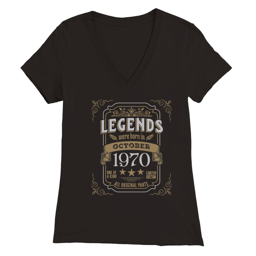Legends Were Born In October 1970 Premium Womens V-Neck T-shirt