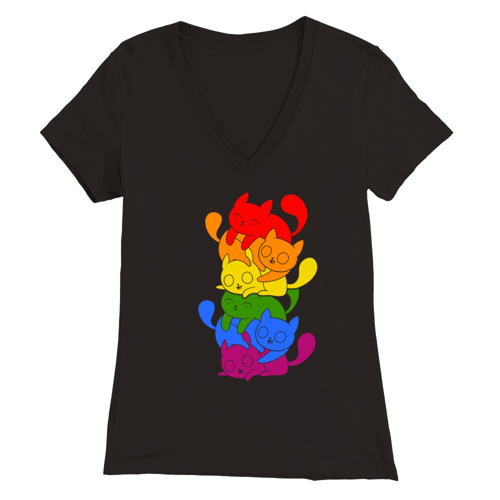 LGBT Color Cat Lesbian Gay LGBTQ Pride Transgender Premium Womens V-Neck T-shirt